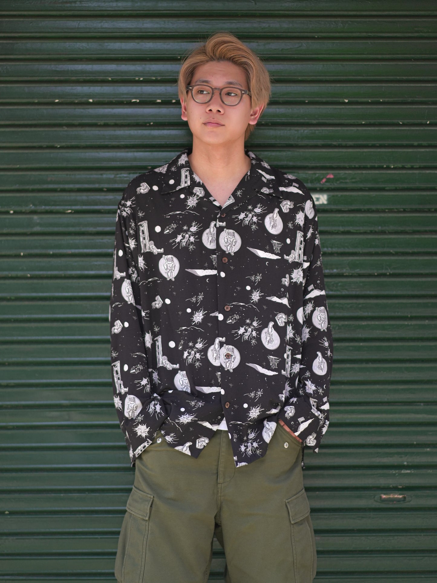 Space Aloha Long Shirt - BLACK