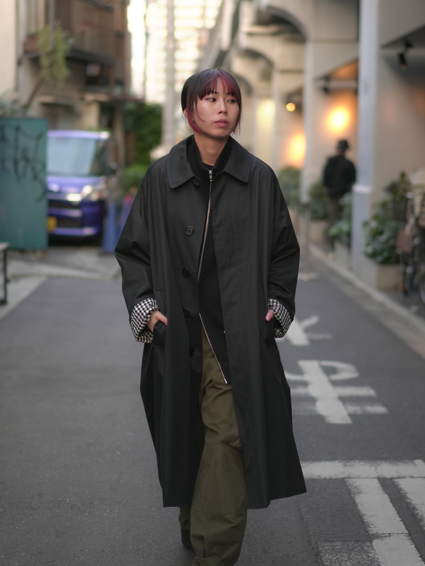 Single Raglan Coat - BLACK